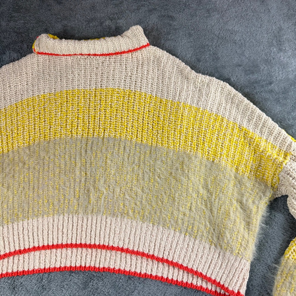 Free People Yellow Striped Cropped Mock Neck Chunky Knit Sweater Small - Picture 4 of 11